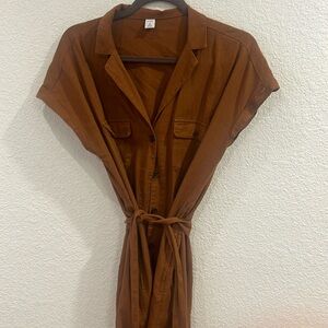 Linen blend button up dress